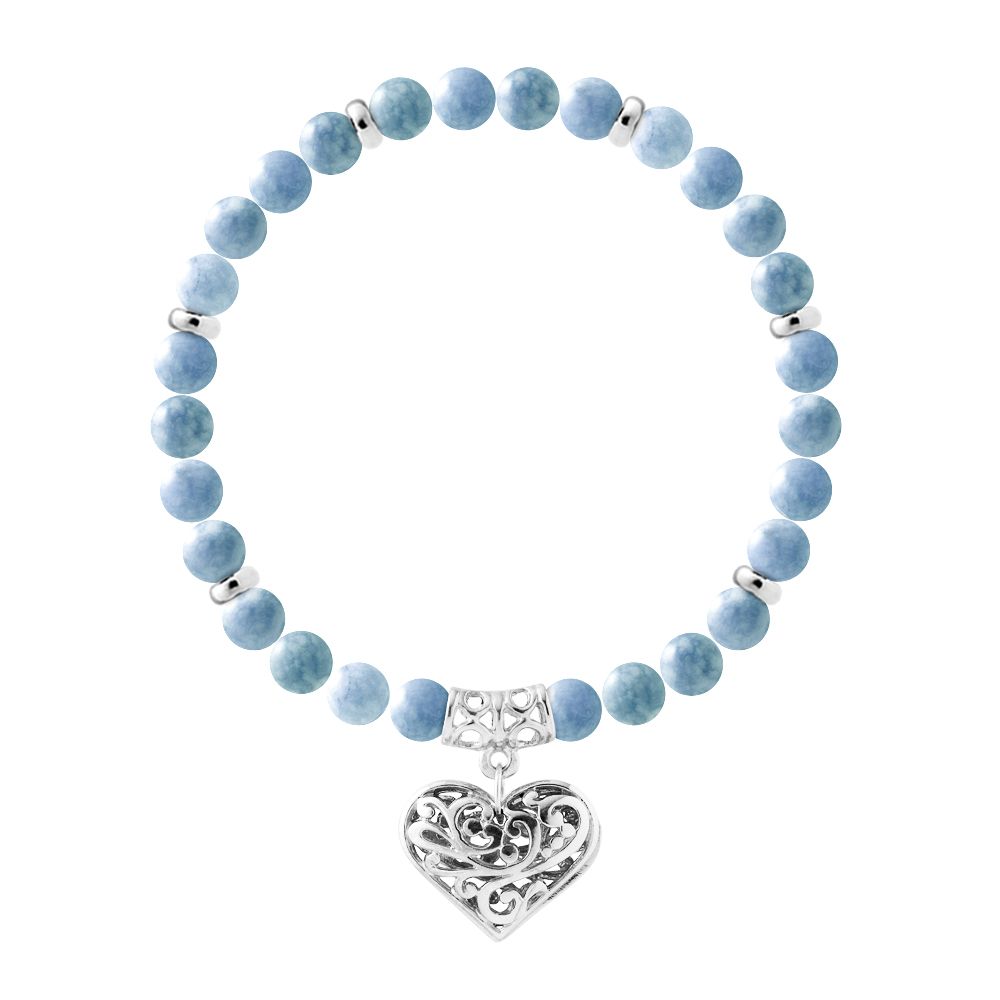 Filigranes Herz Aquamarin Perlenarmband