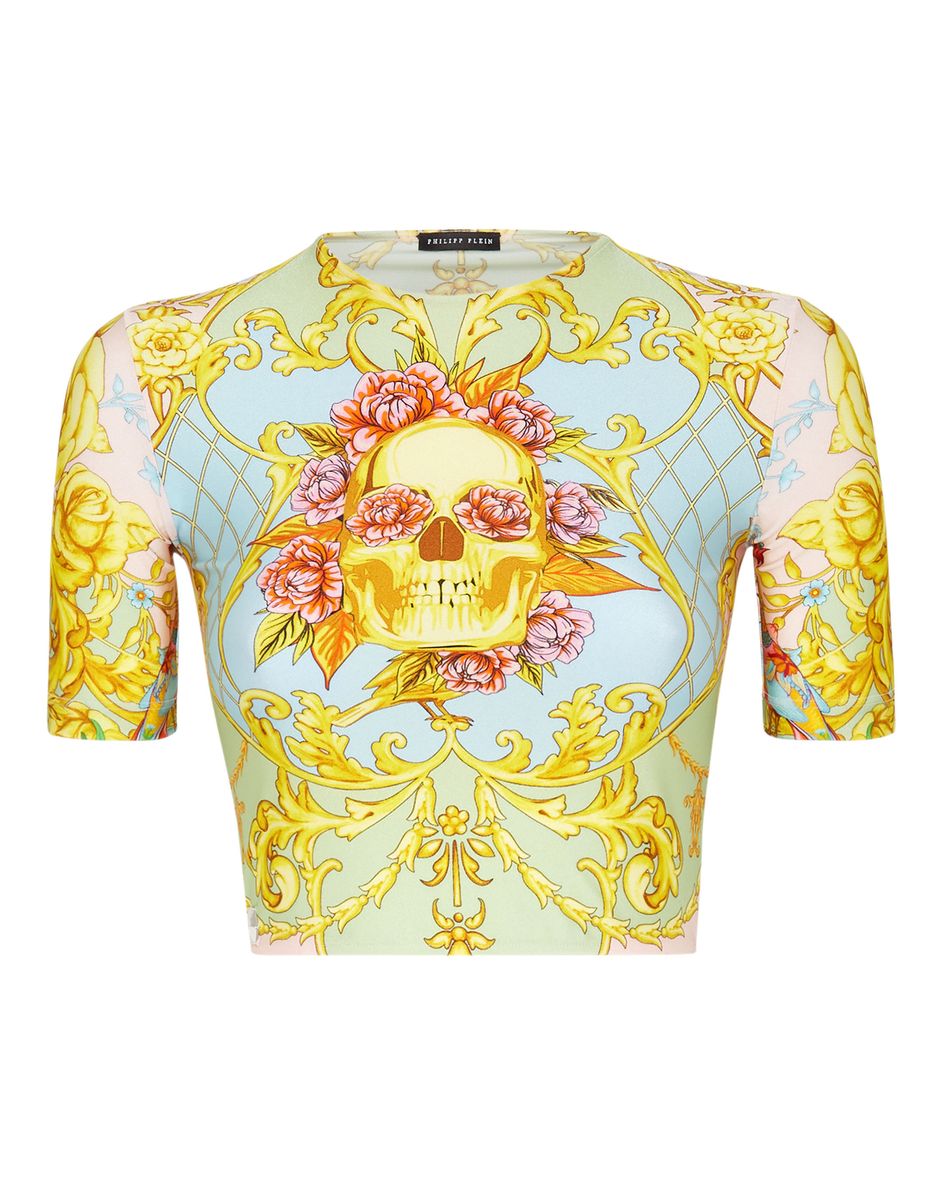 Kurzes Oberteil mit Barock-Totenkopf-Print