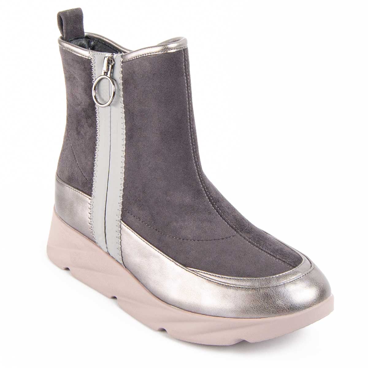 Wildleder-Keilstiefeletten mit Metallic-Besatz