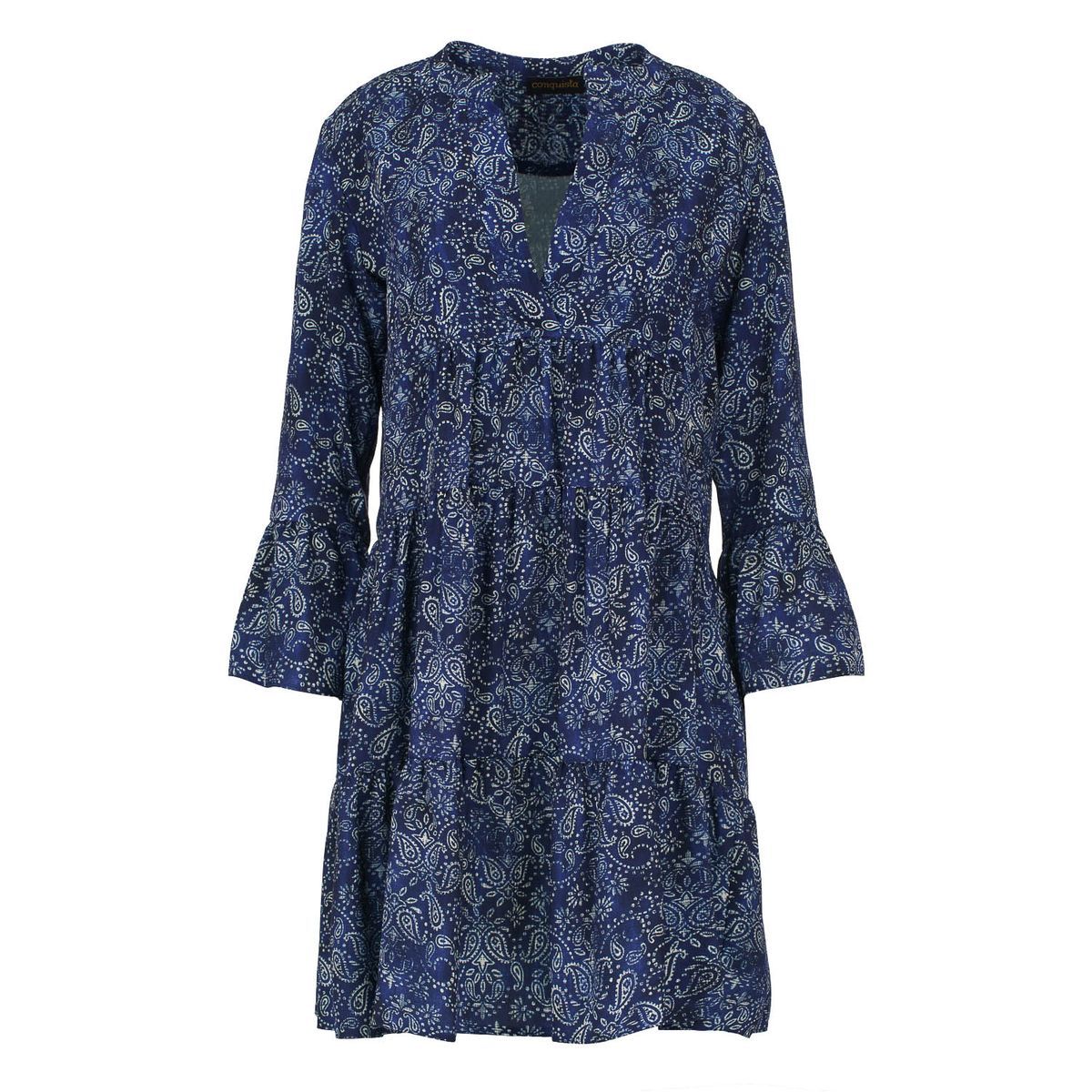 Blaues, mehrlagiges Mini-Kleid mit Paisley-Muster