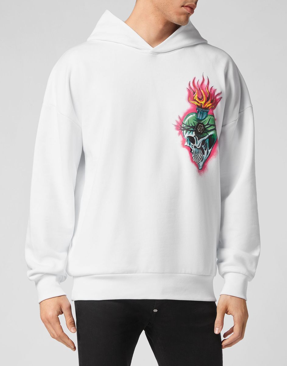 Tattoo-Stil Baumwollfleece-Kapuzenpullover