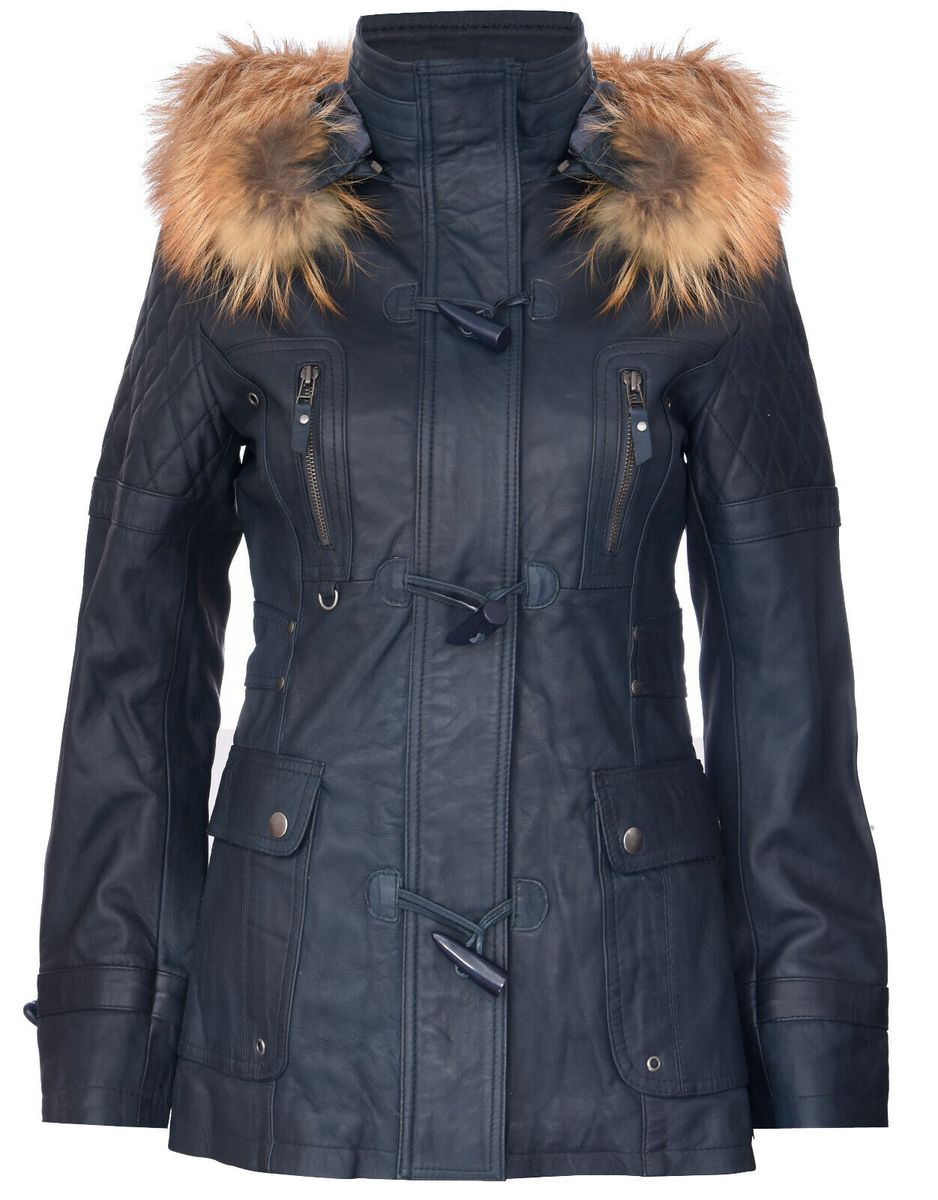 Damen-Parkajacke aus gestepptem Leder