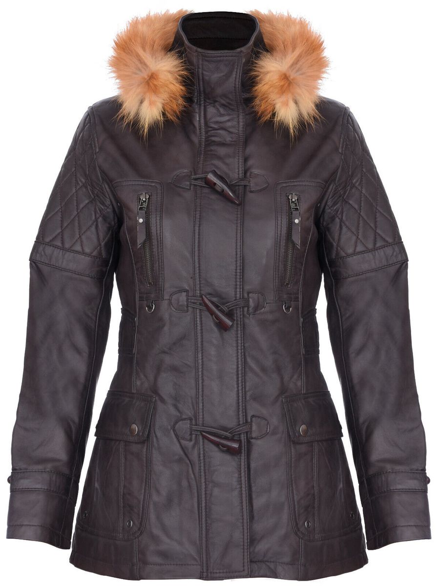 Damen-Parkajacke aus gestepptem Leder