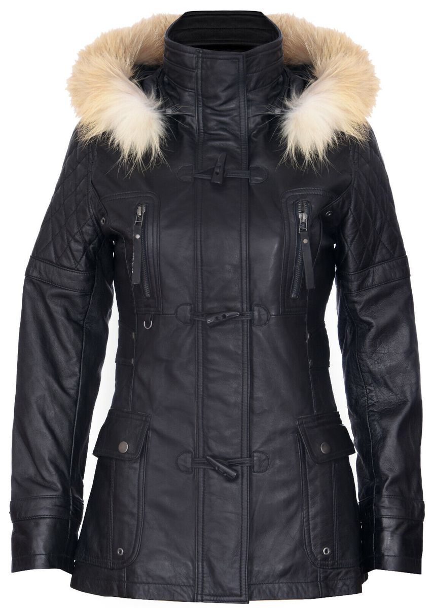 Damen-Parkajacke aus gestepptem Leder