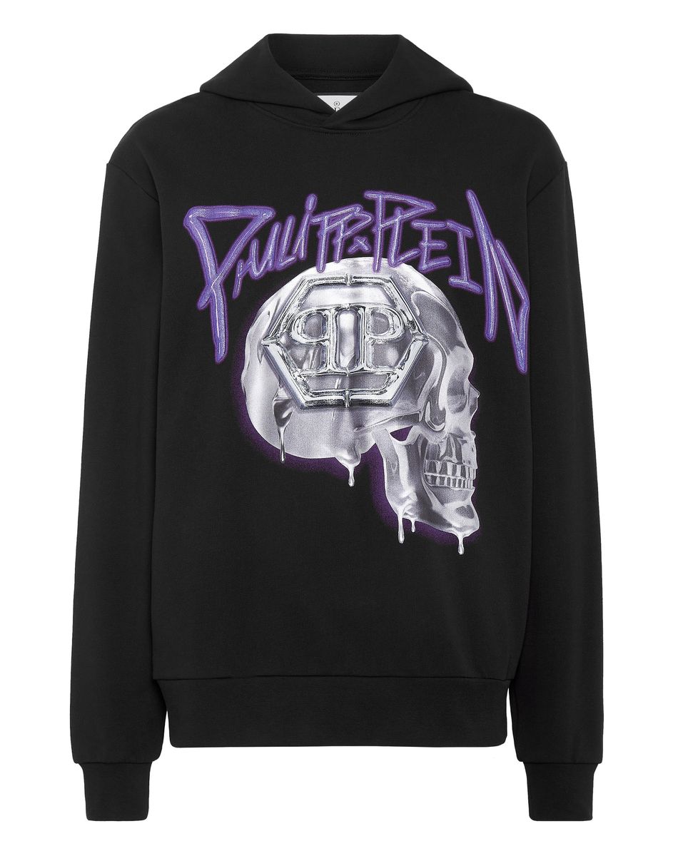 Oversized-Hoodie mit Metallic-Totenkopf-Grafik