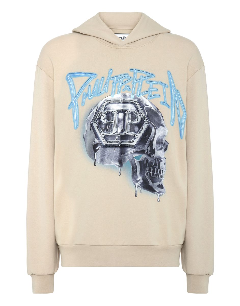 Oversized-Hoodie mit Metallic-Totenkopf-Grafik