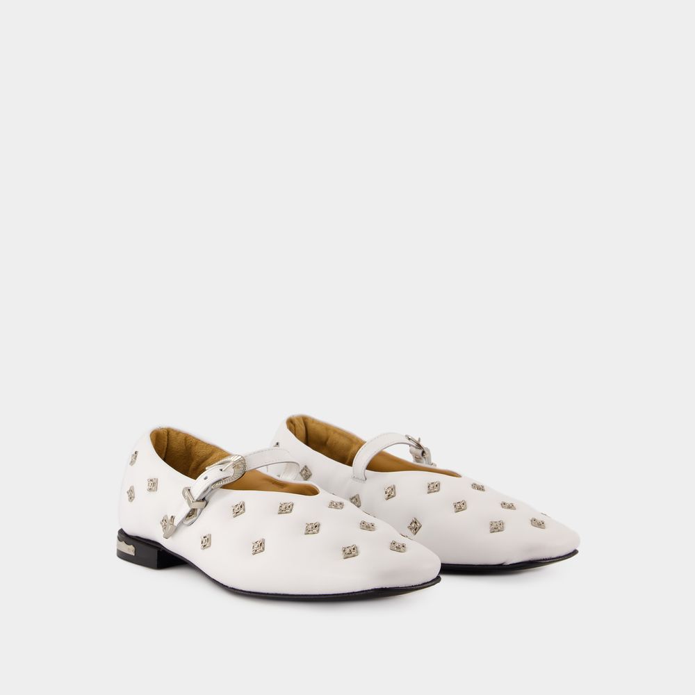 Weiße Leder Mary Jane Ballerinas