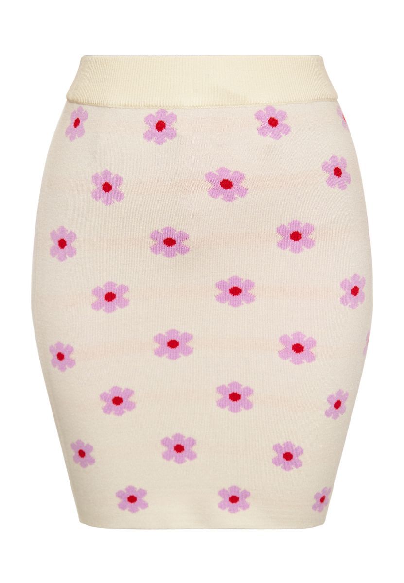 Floral Jacquard Strick Minirock