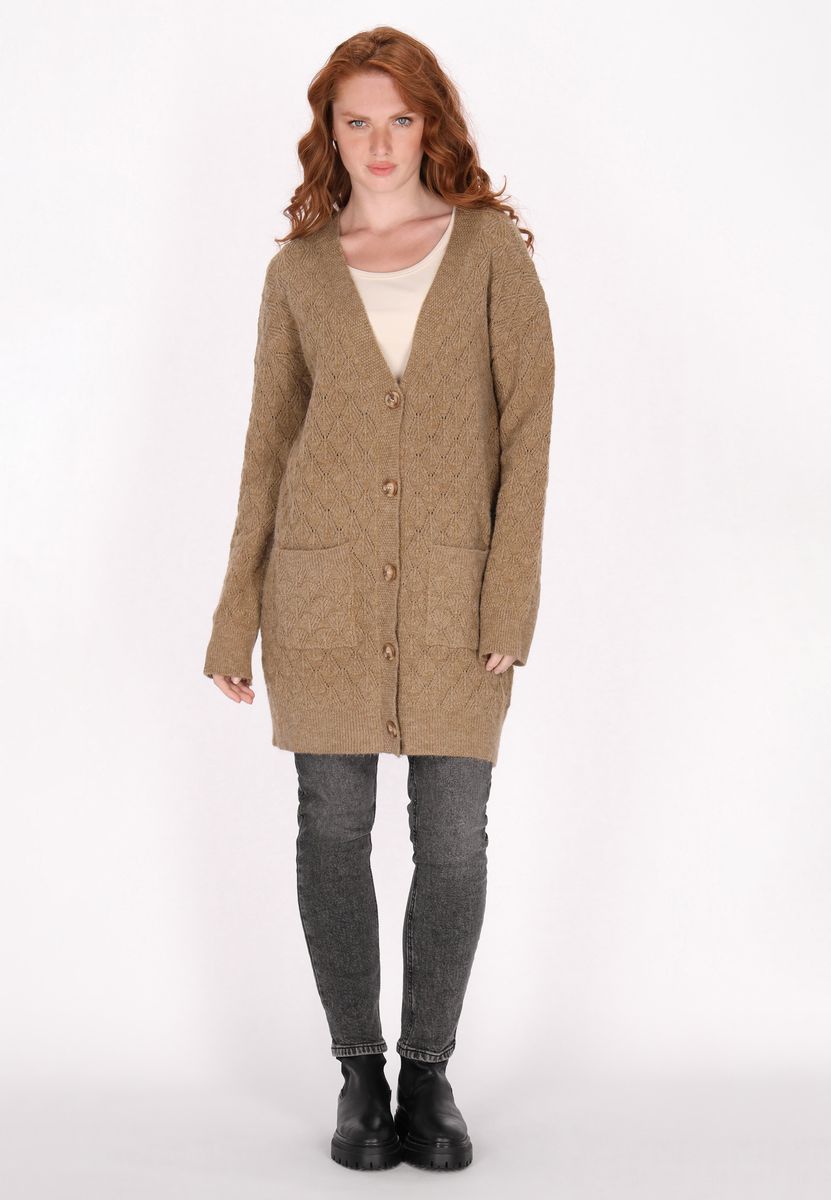 Langer Cardigan mit Rautenstrickmuster