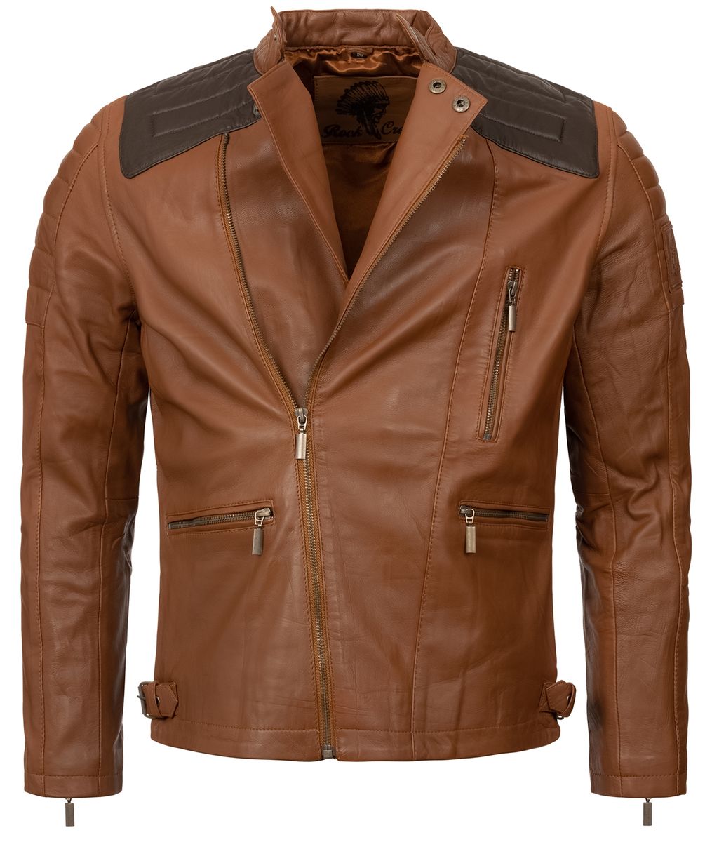 Herren Braun Leder Biker Jacke