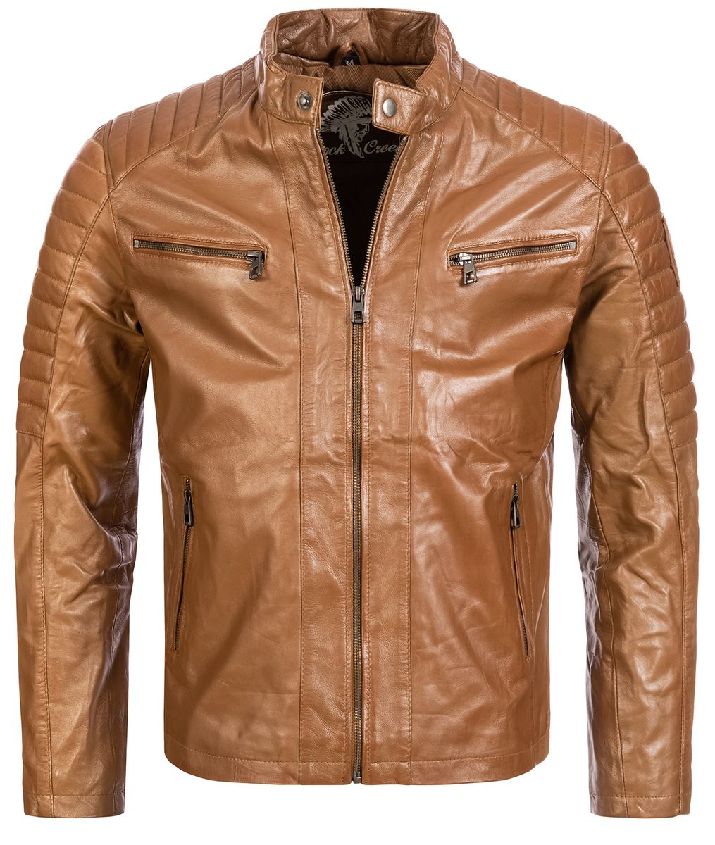 Herren Braun Leder Biker Jacke