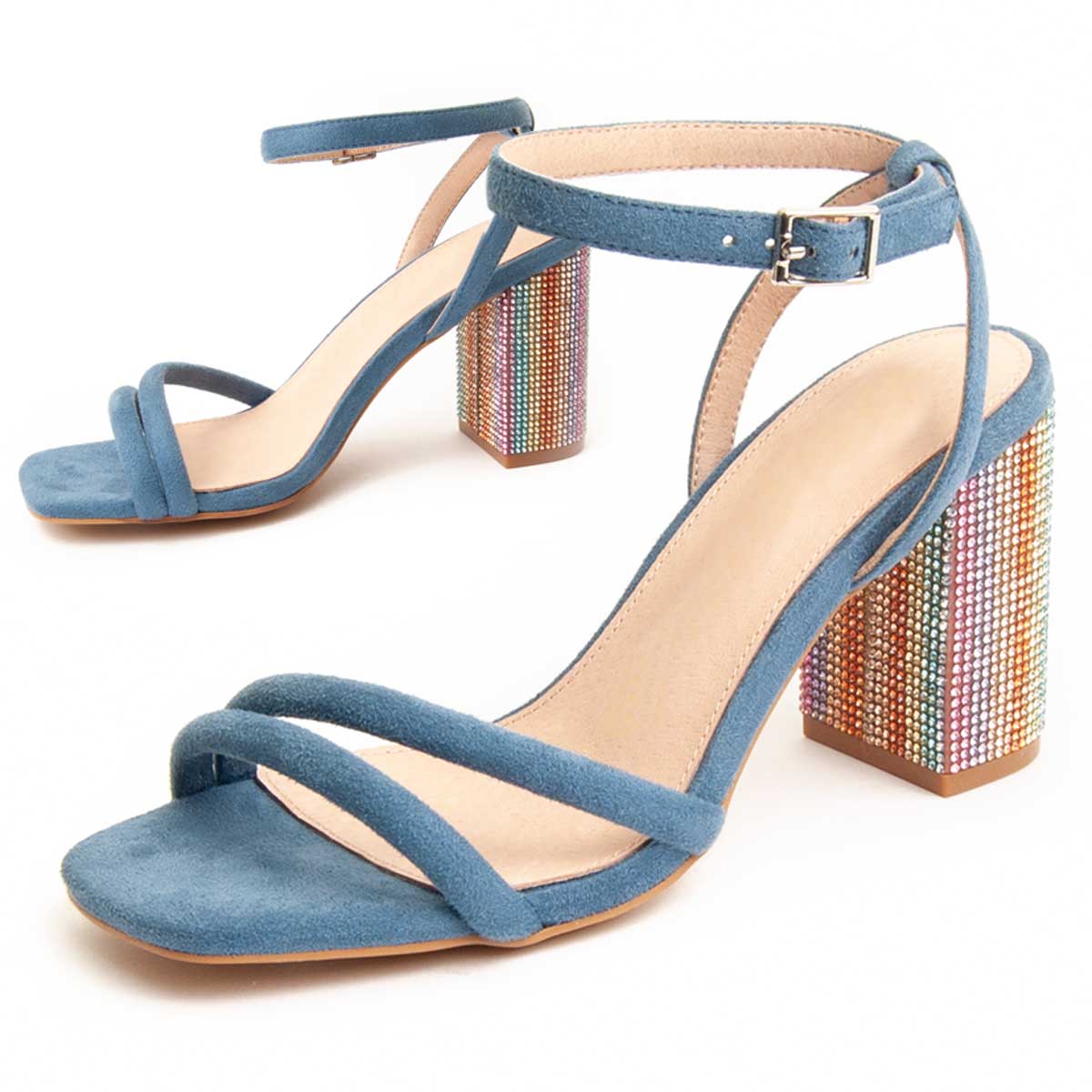 Blaue Sandalette mit Absatz und Knöchelriemen