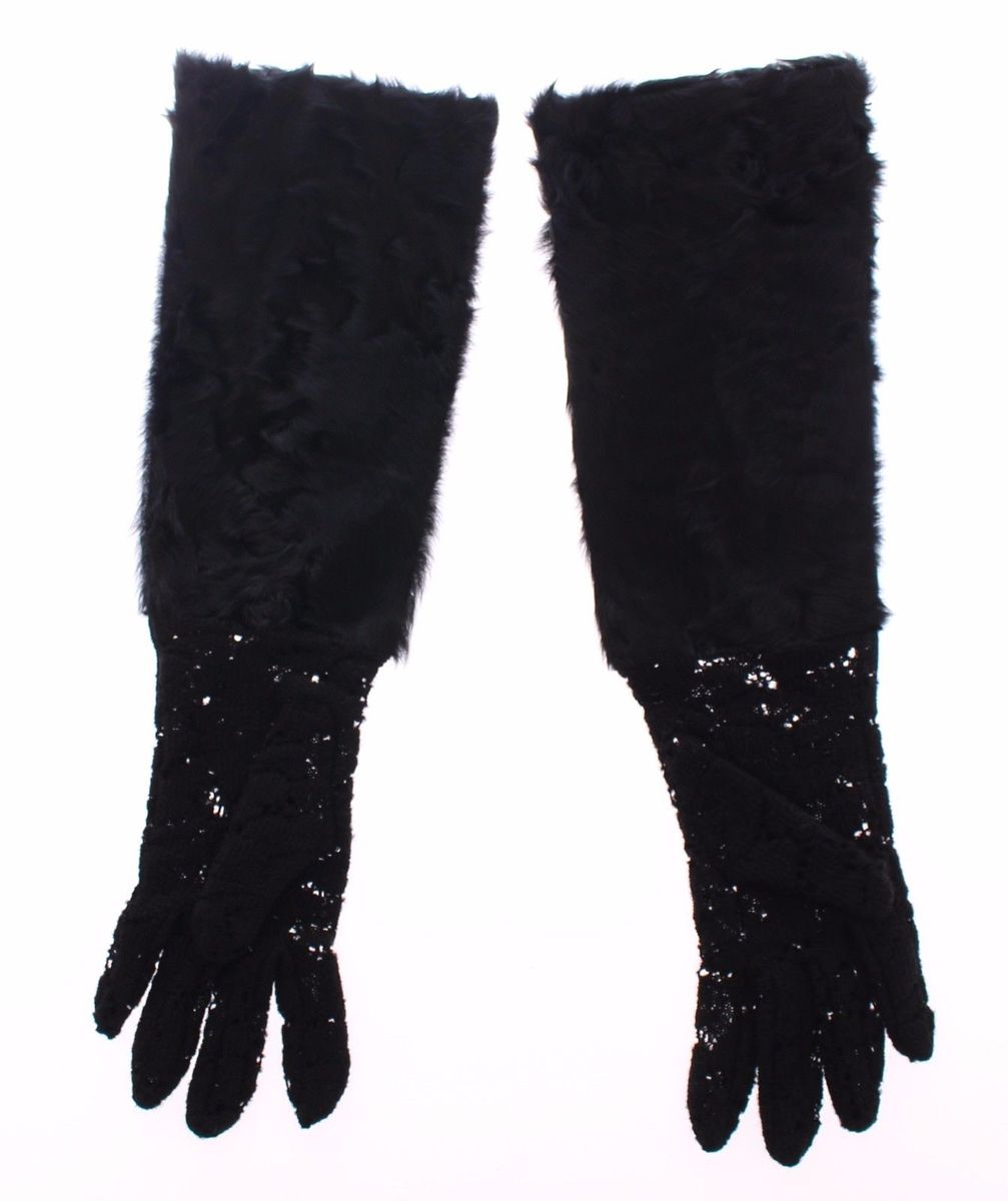 Elegante schwarze Handschuhe aus Spitze und Pelz