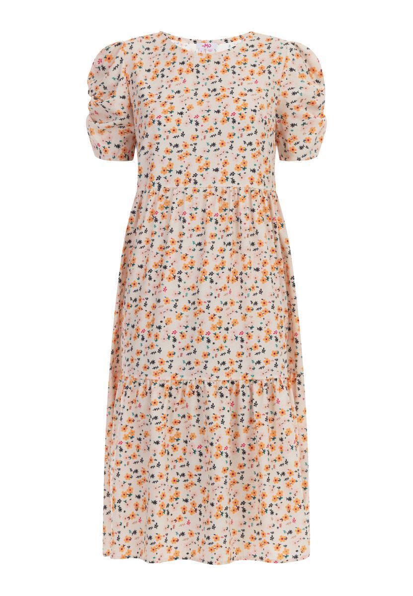 Mymo Midi-Kurzarmkleid Damen Creme Mehrfarbig