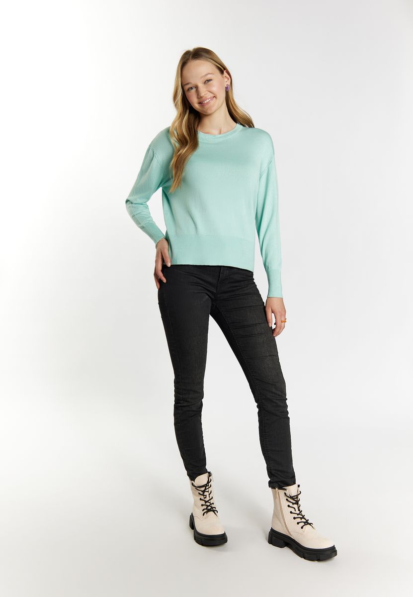 Kurzer Strickpullover mit Lochstrick-Bündchen