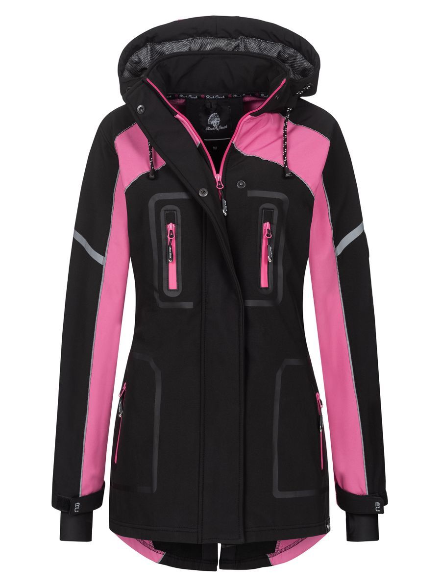 Schwarze und pinke Softshell-Outdoorjacke