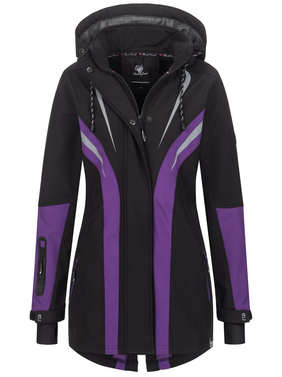 Schwarze und pinke Softshell-Outdoorjacke