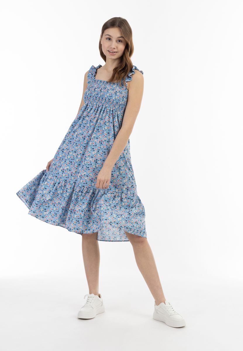 Gesmoktes Midikleid mit Blumenmuster