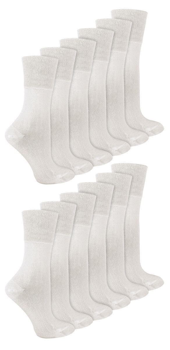 IOMI - 12 Paar Multipack Damen Diabetiker Bambus Socken | Damen Extra breite nahtlose Socken mit nicht elastischen sanften Grip Top - weiß