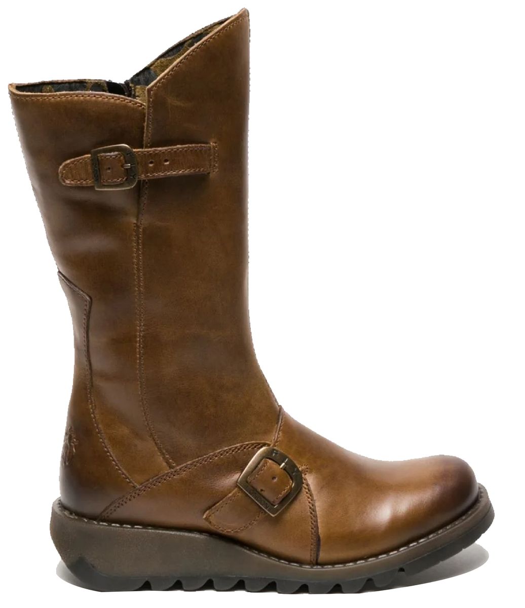 Damen Leder Keilstiefeletten mit Schnalle