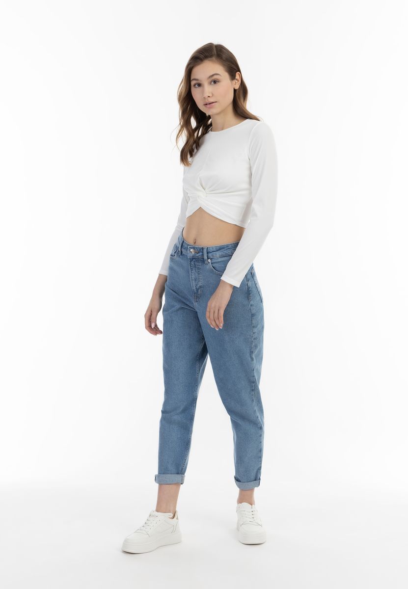 Geripptes Crop-Top mit Knotendetail