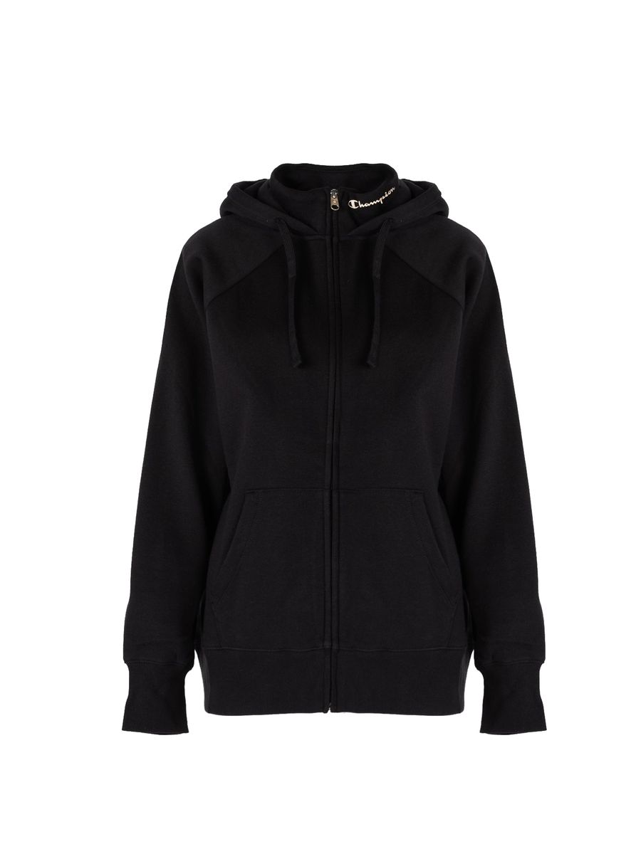 Schwarzer Zip-Up Hoodie mit Logo-Besatz