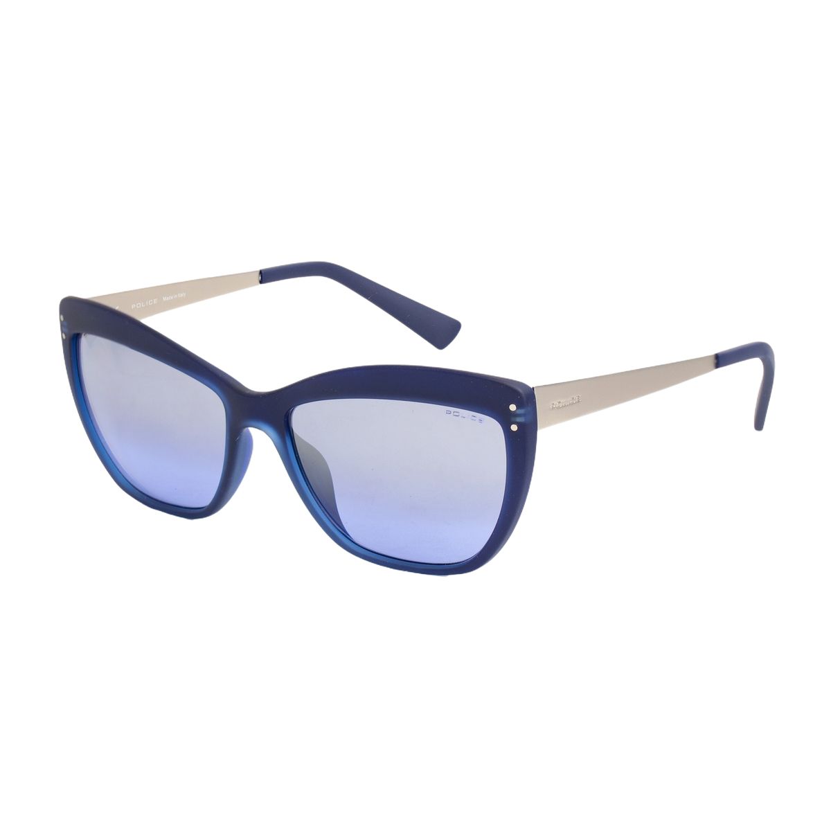 Grüne Cat-Eye Sonnenbrille mit silbernen Bügeln