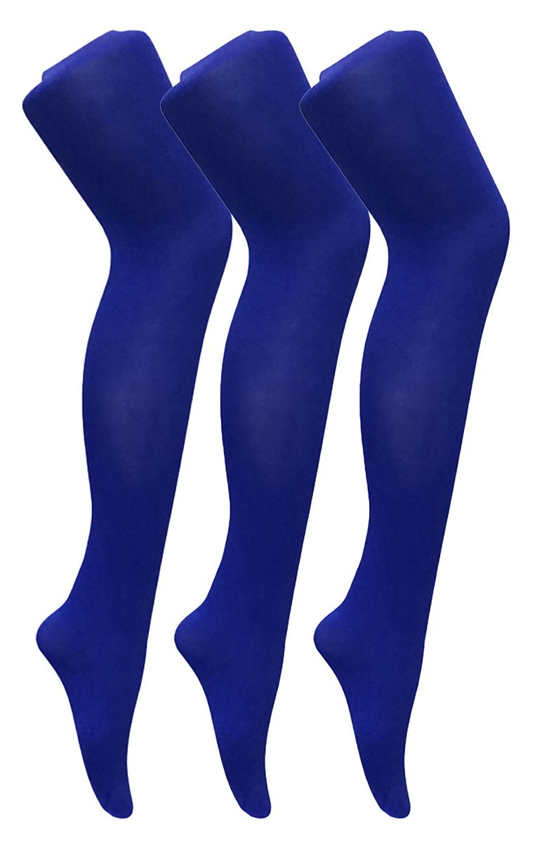 3 Paar Multipack Damen farbige undurchsichtige 80 Denier Strumpfhosen | Socken Snob | einfarbige Block Farbe Strumpfhosen - Colbalt Blau