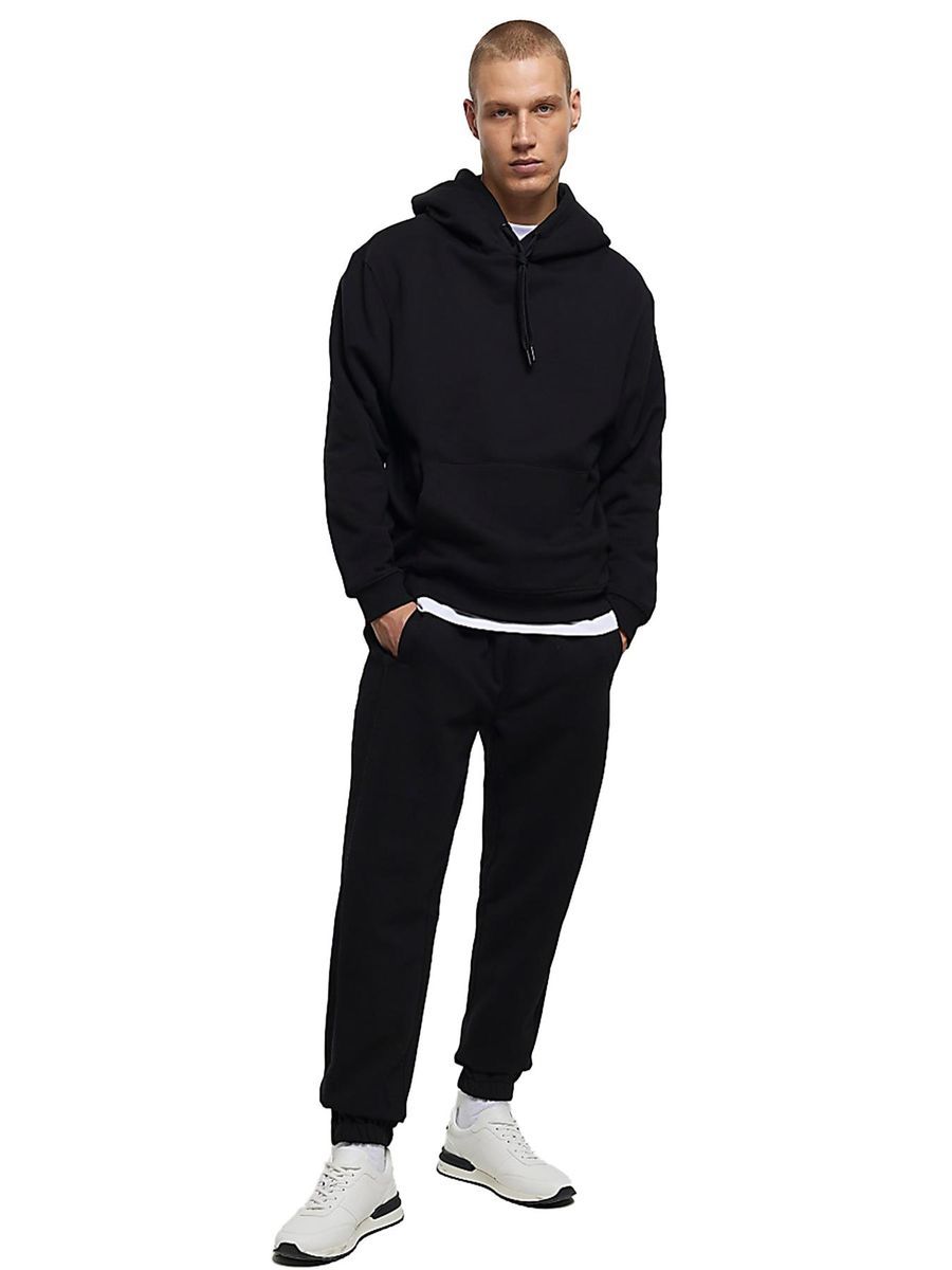 Herren Schwarzes Hoodie Trainingsanzug Set