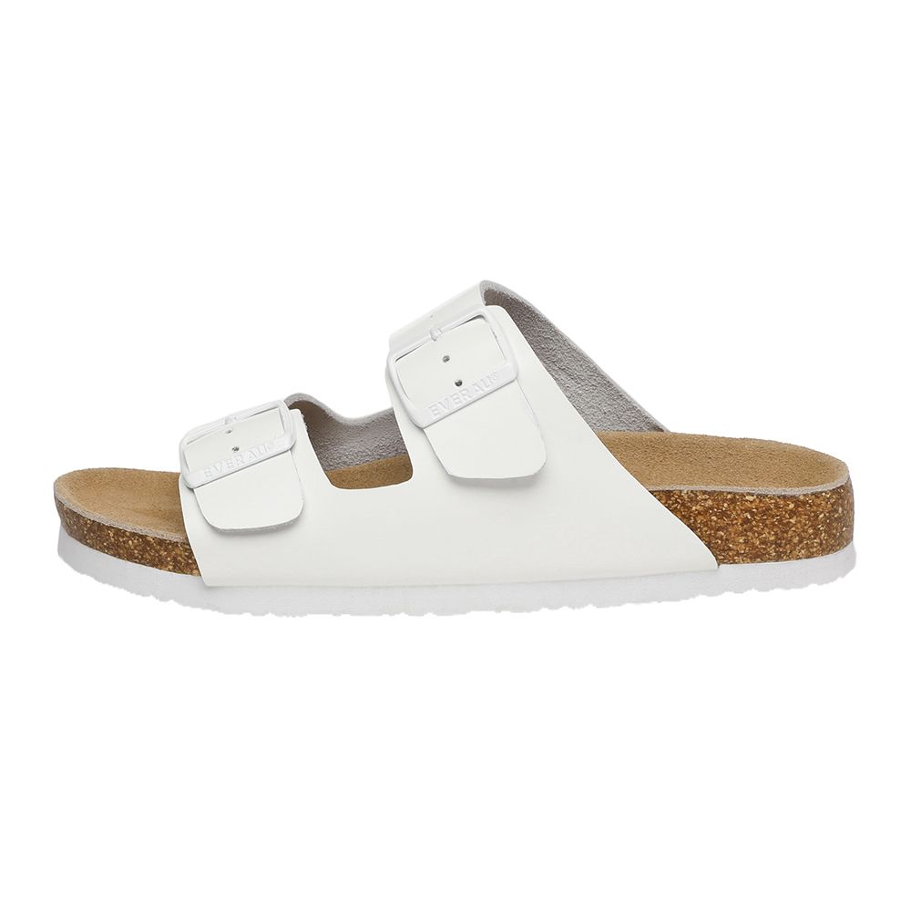 Weiße Leder Doppel Schnalle Sandalen