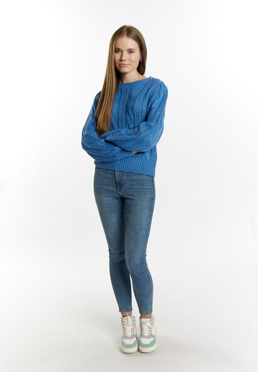 Verkürzter Rippstrick-Pullover mit Stehkragen