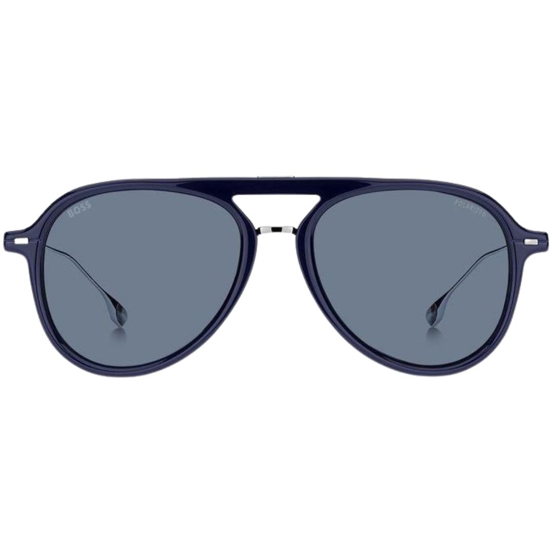 Blaue Pilotenbrille mit silbernen Akzenten