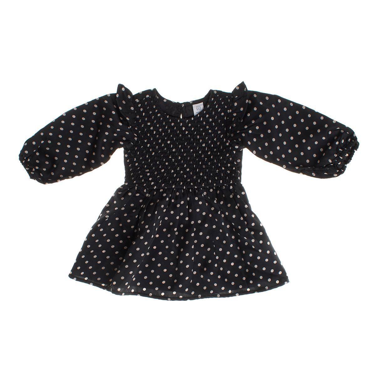 Gepunktetes, gesmoktes Langarmkleid