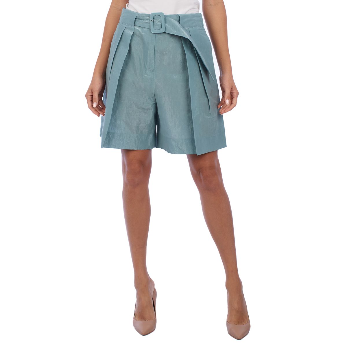 Hochtaillierte Plissee-Shorts mit Gürtel