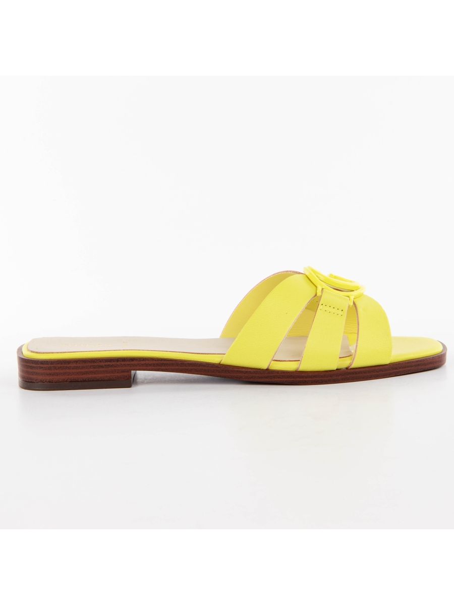 Leder-Pantoletten mit Dreifach-Riemen und Schnalle