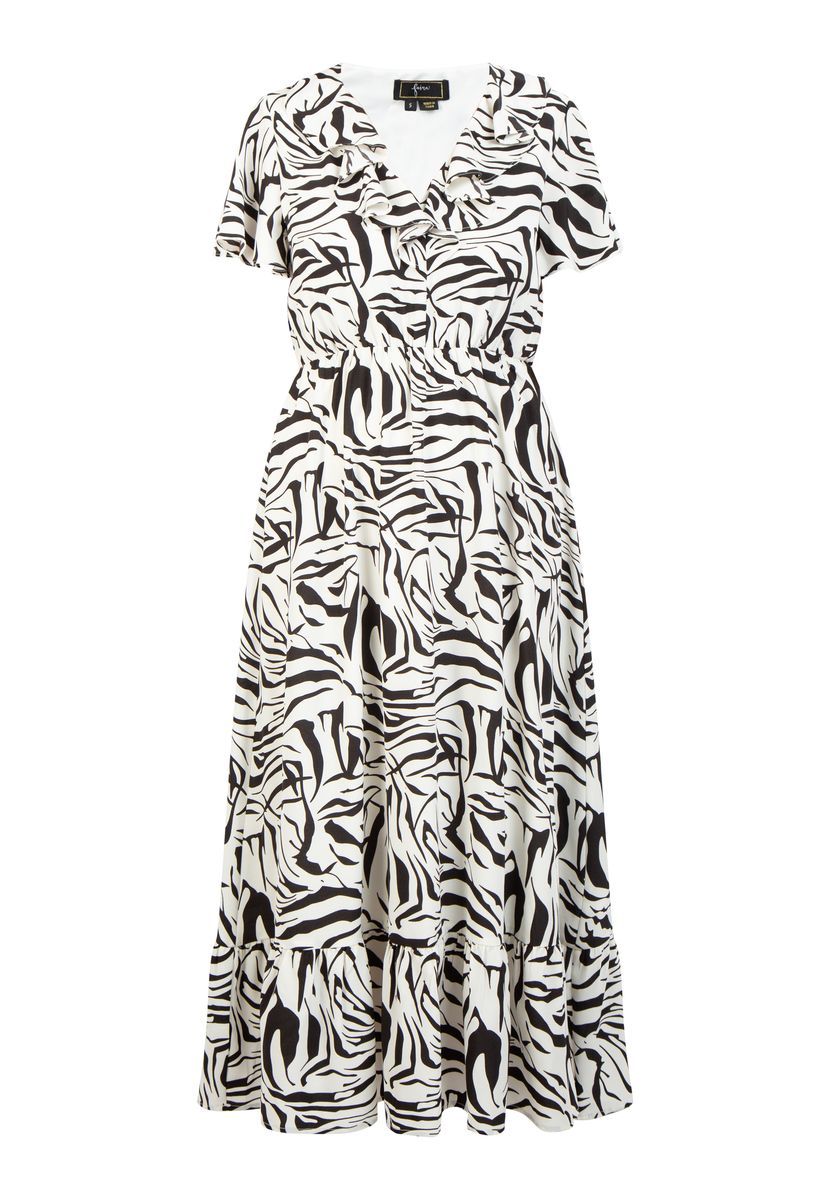 Midikleid mit Zebra-Print und Rüschen