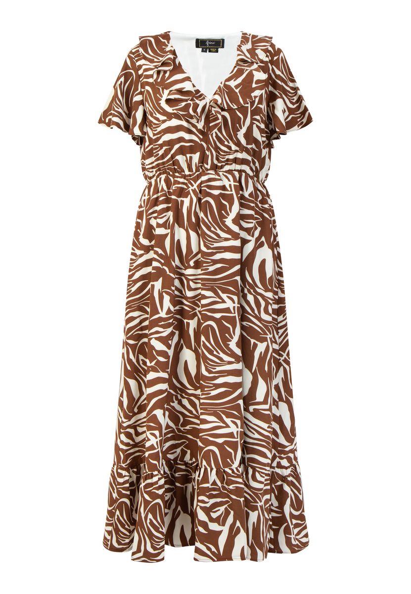 Midikleid mit Zebra-Print und Rüschen
