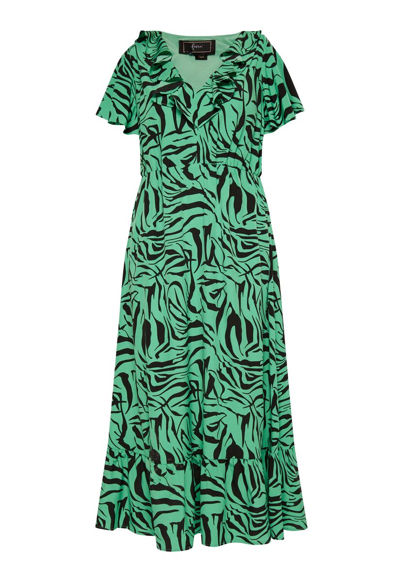 Midikleid mit Zebra-Print und Rüschen