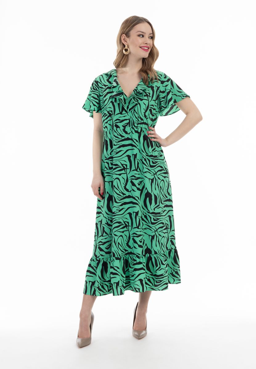 Maxikleid mit Zebra-Print und Rüschen