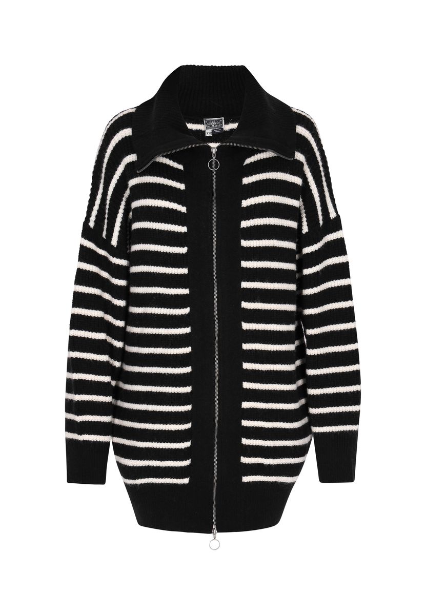 Gestreifte Strickjacke mit Reißverschluss und Kragen