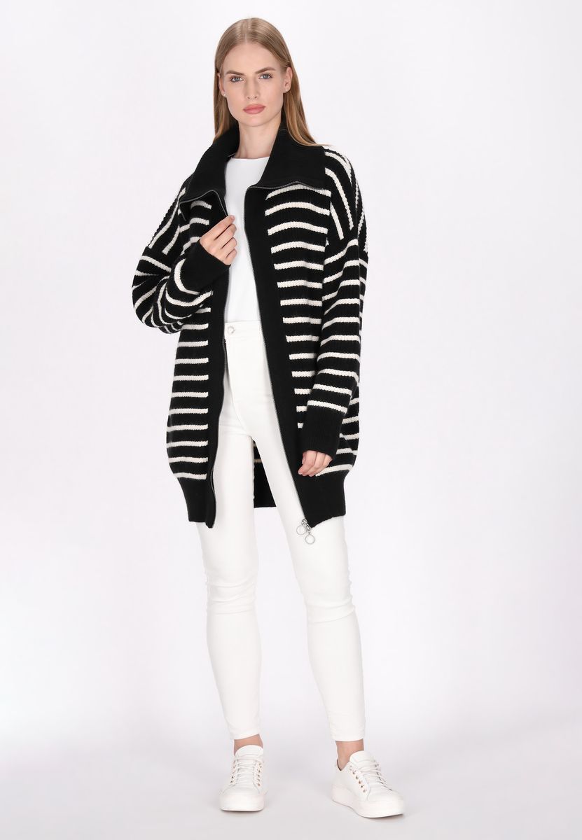 Gestreifter Oversized-Cardigan mit Reißverschluss