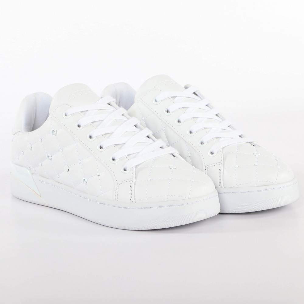 Gesteppte Leder-Sneaker mit Strass