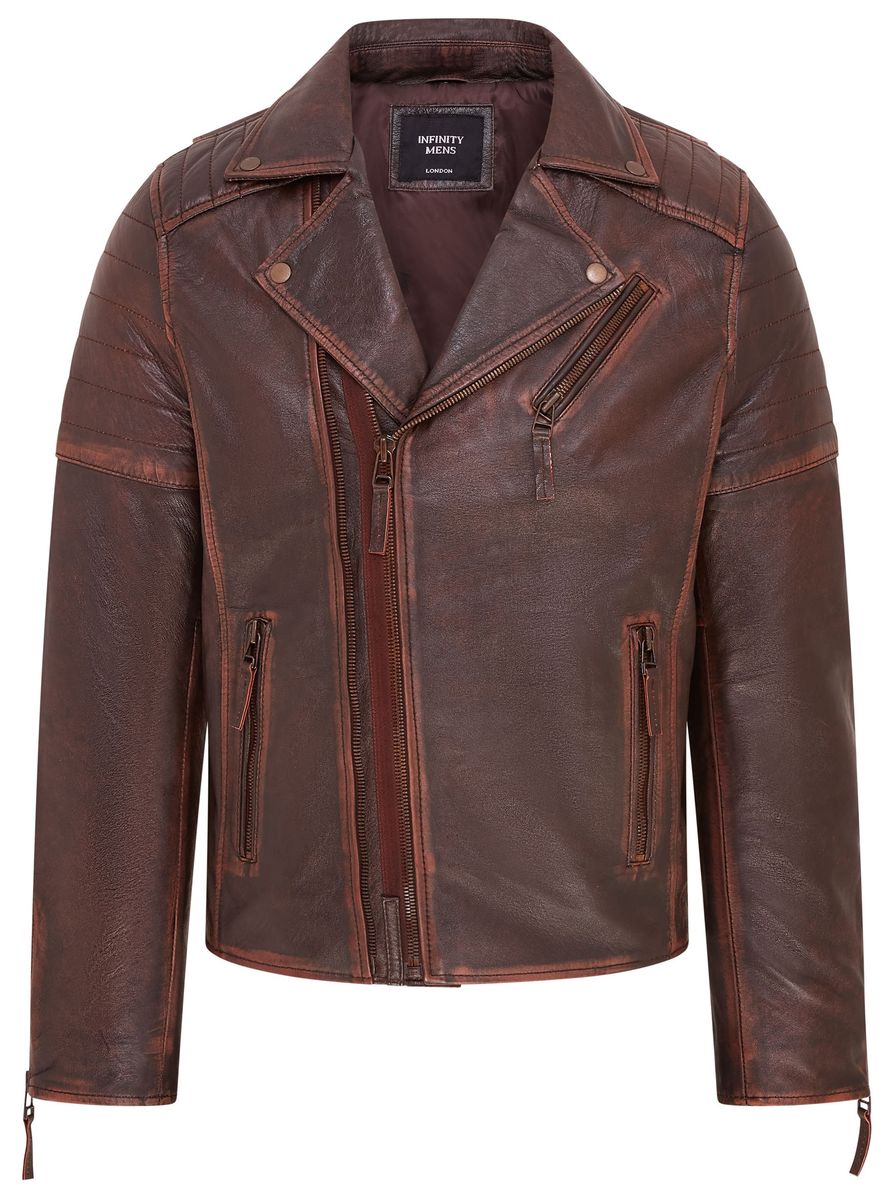 Herren Braune Brando Leder Bikerjacke