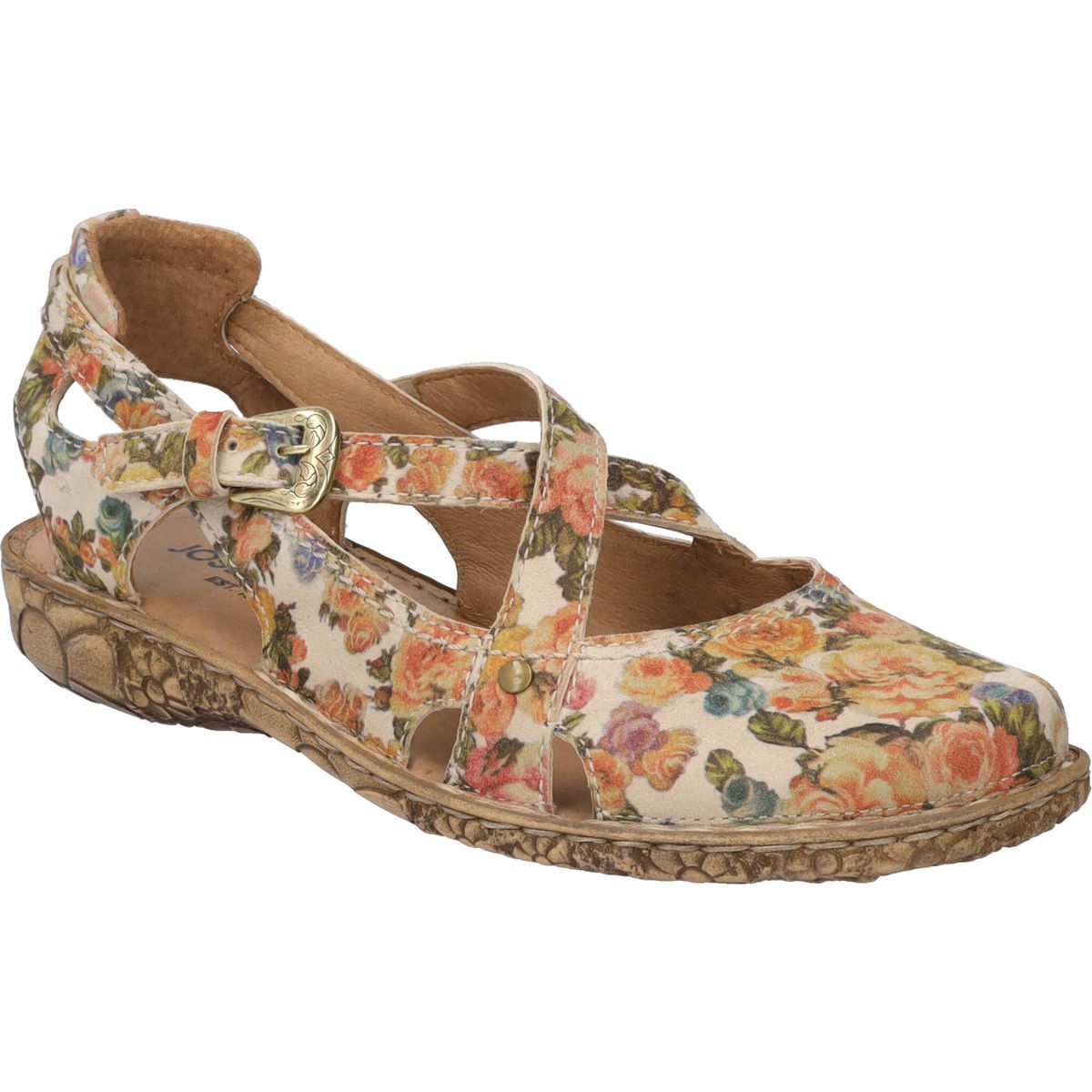 Floral Komfort Sandale aus Leder