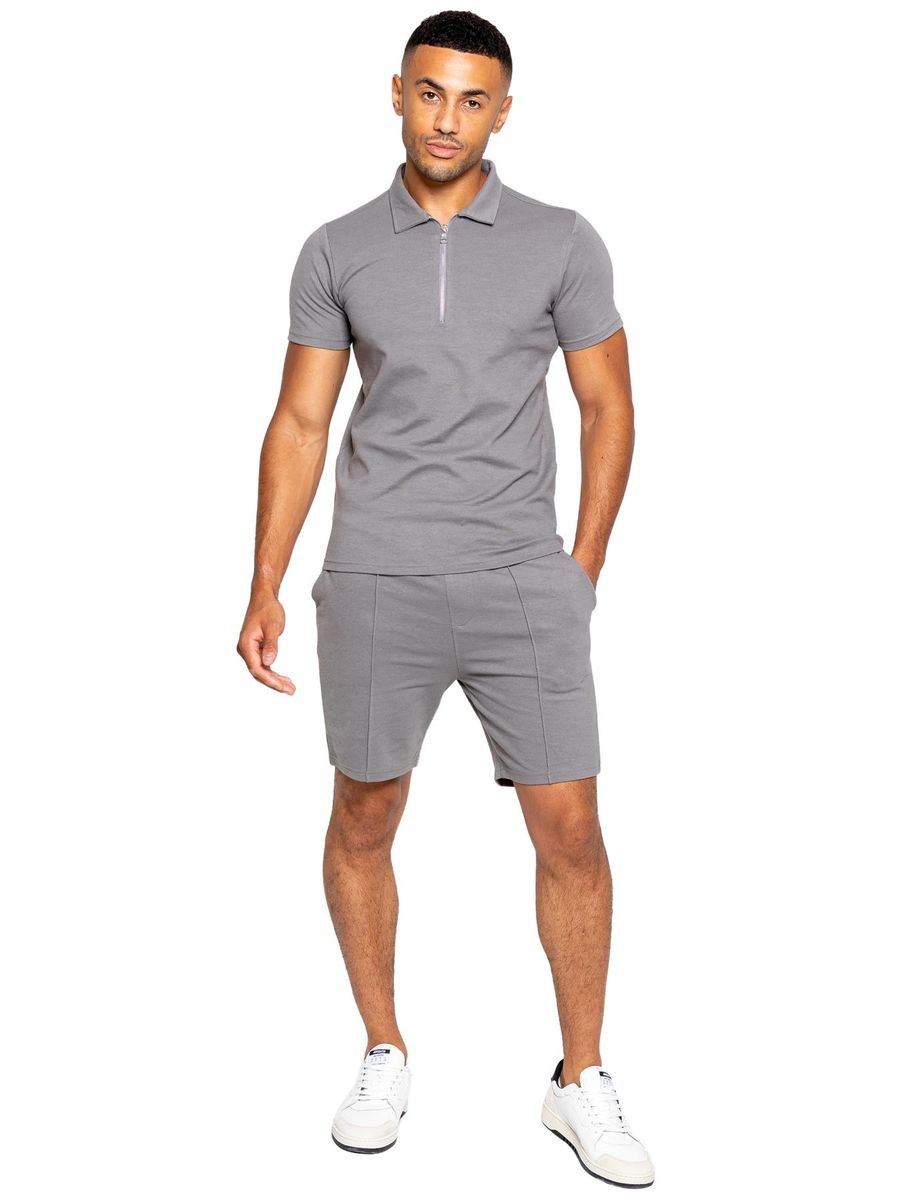 Herren Strick Polo Shirt und Shorts Set