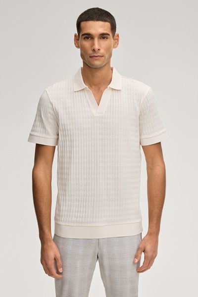 Joop! Cleison Off-White Strukturiertes Poloshirt mit V-Ausschnitt Baumwolle