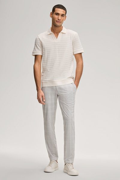 Joop! Cleison Off-White Strukturiertes Poloshirt mit V-Ausschnitt Baumwolle