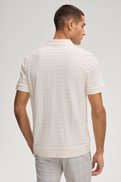 Joop! Cleison Off-White Strukturiertes Poloshirt mit V-Ausschnitt Baumwolle