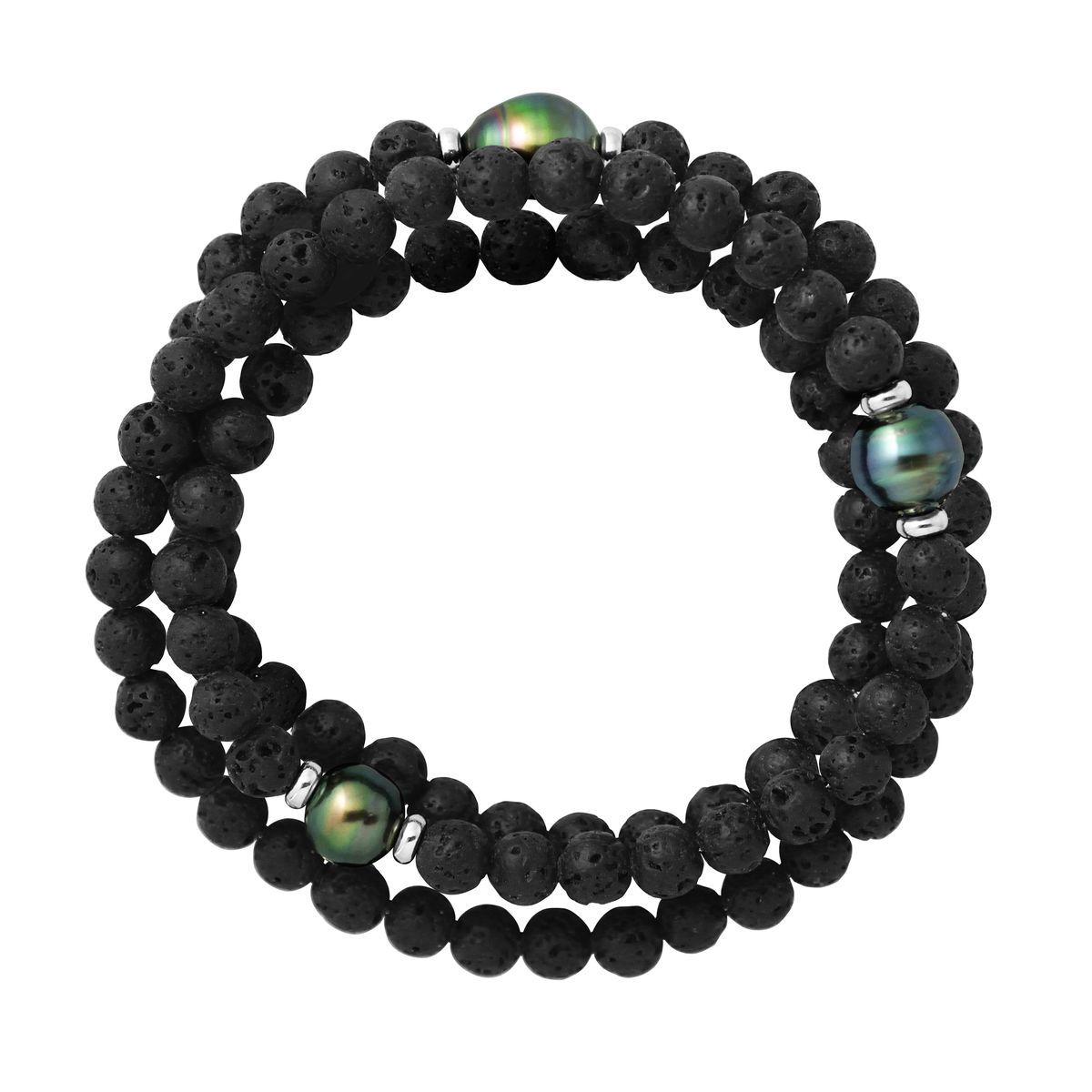 Dreireihiges Lavastein-Armband mit Tahitiperlen