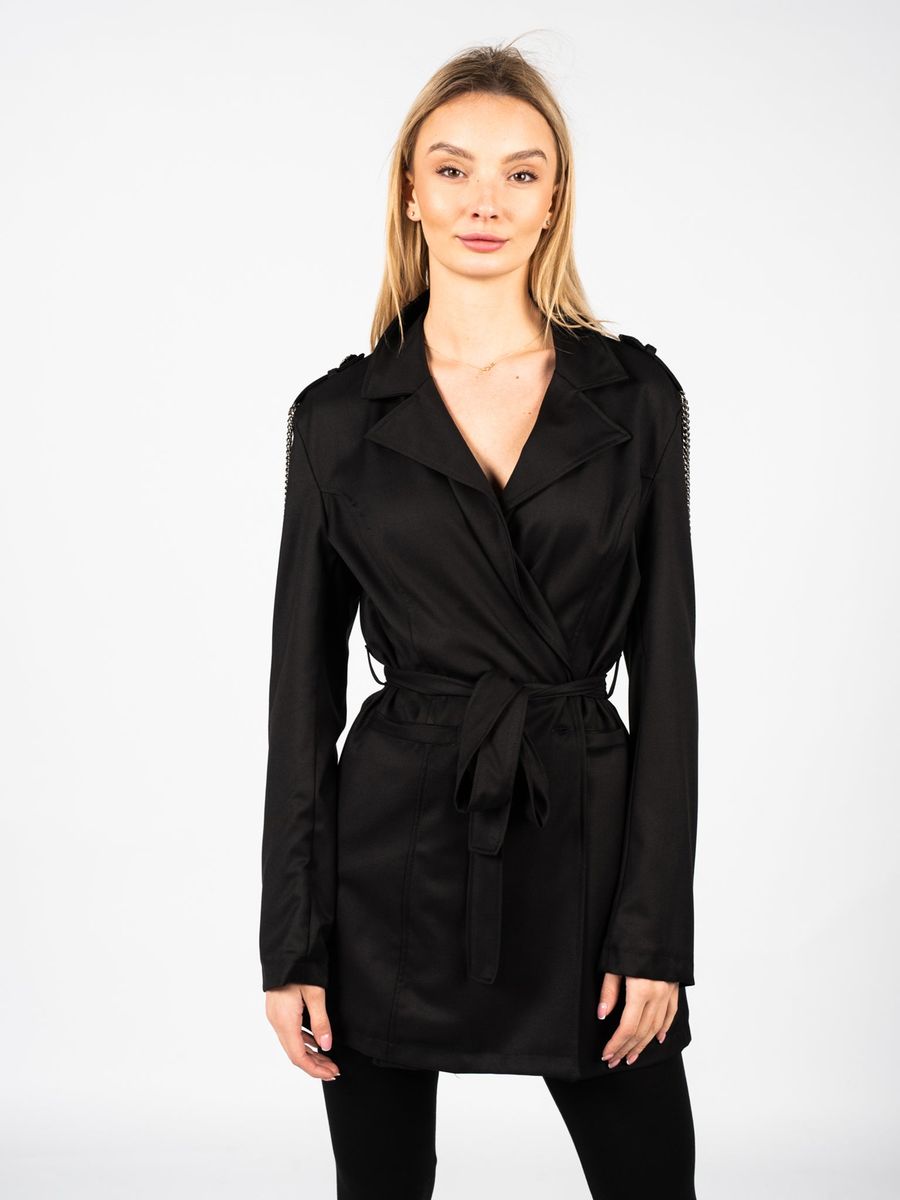 Wickeljacke mit Gürtel und Ketten-Epauletten